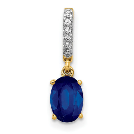 Diamond and Oval 1.04 Oval Sapphire Charm Pendant in Real 14k Yellow Gold