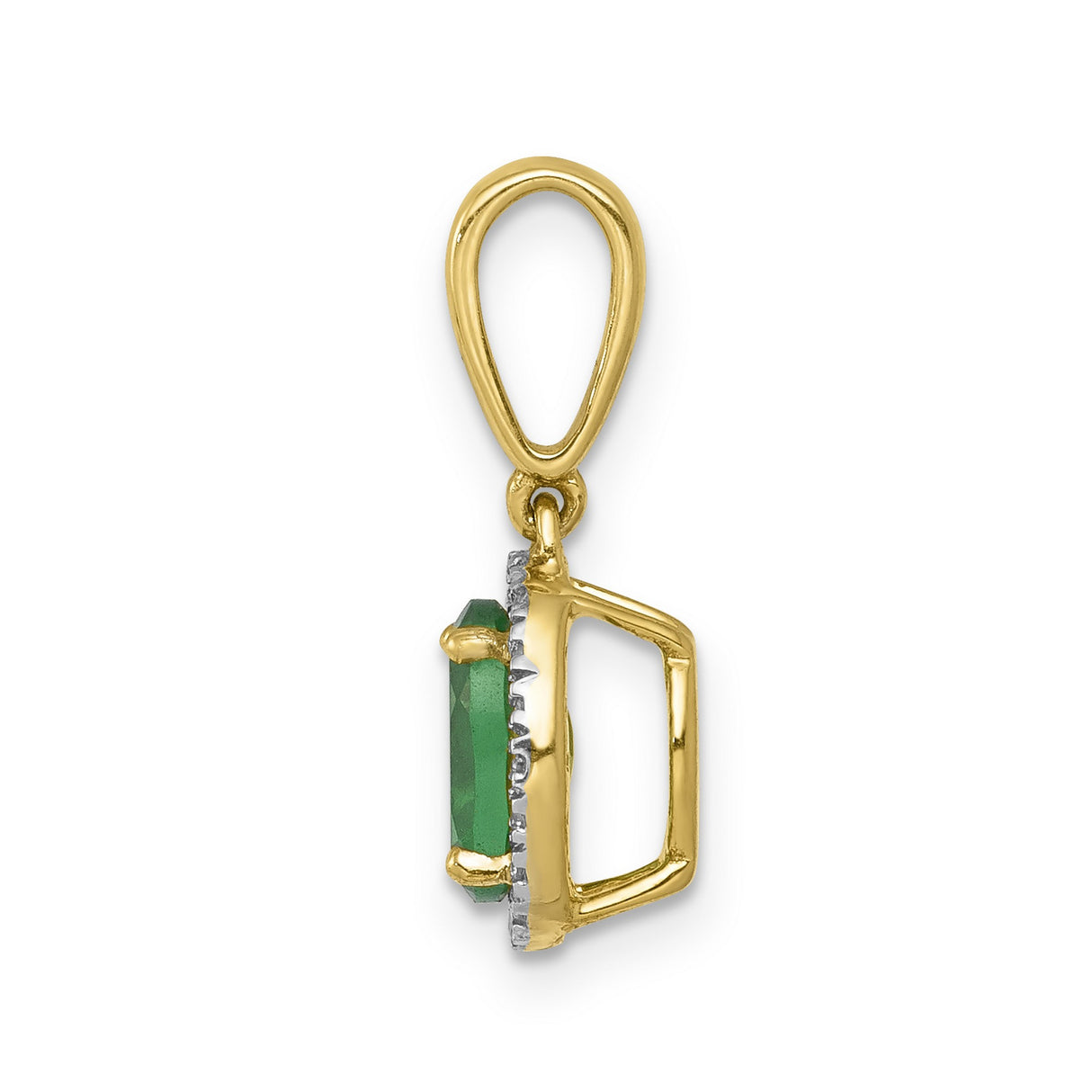 Diamond and Oval Emerald Halo Charm Pendant in Real 14k Yellow Gold