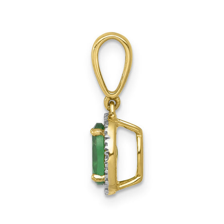 Diamond and Oval Emerald Halo Charm Pendant in Real 14k Yellow Gold