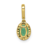 Diamond and Oval Emerald Halo Charm Pendant in Real 14k Yellow Gold