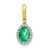 Diamond and Oval Emerald Halo Charm Pendant in Real 14k Yellow Gold