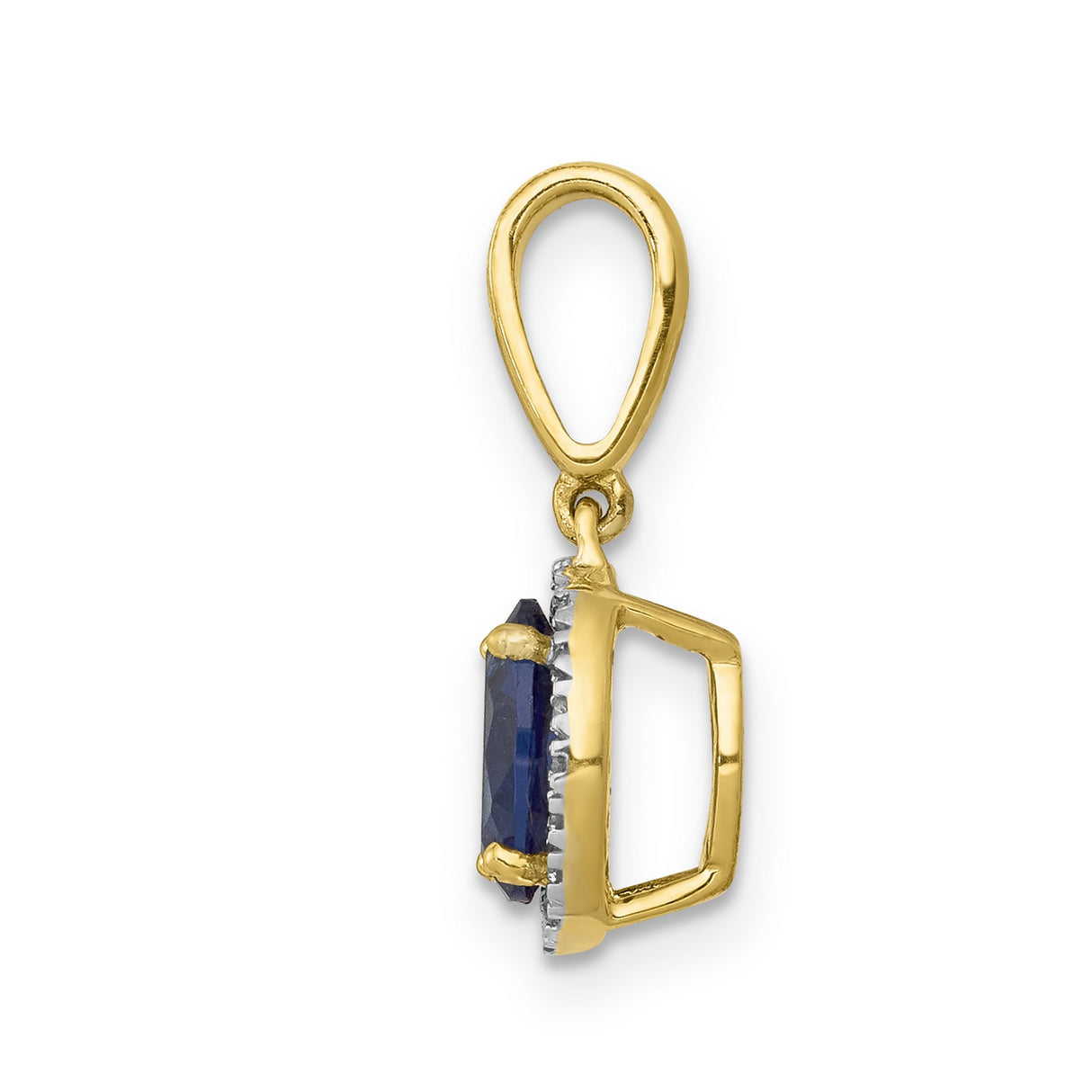 Diamond and Oval 1.05 Sapphire Halo Charm Pendant in Real 14k Yellow Gold