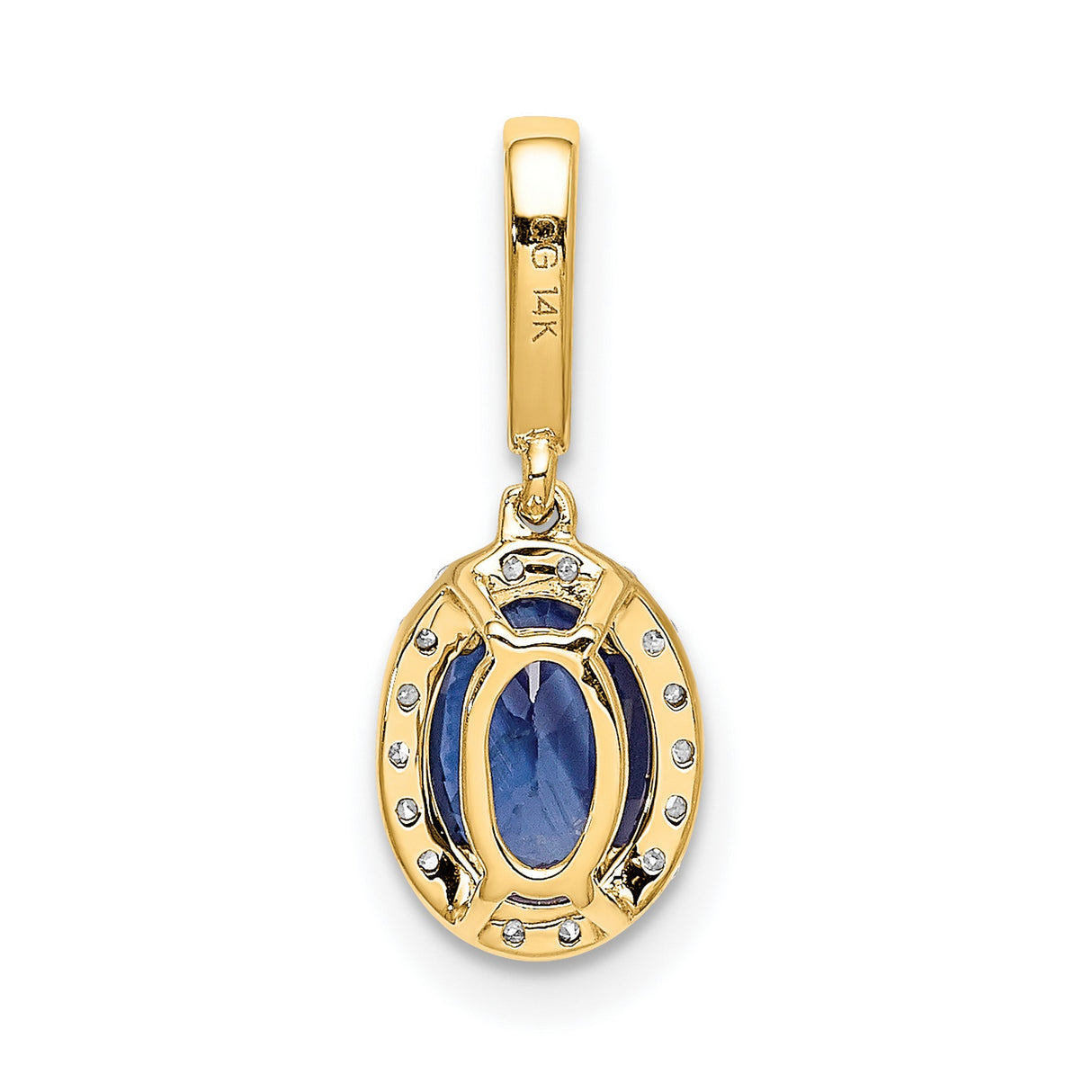 Diamond and Oval 1.05 Sapphire Halo Charm Pendant in Real 14k Yellow Gold