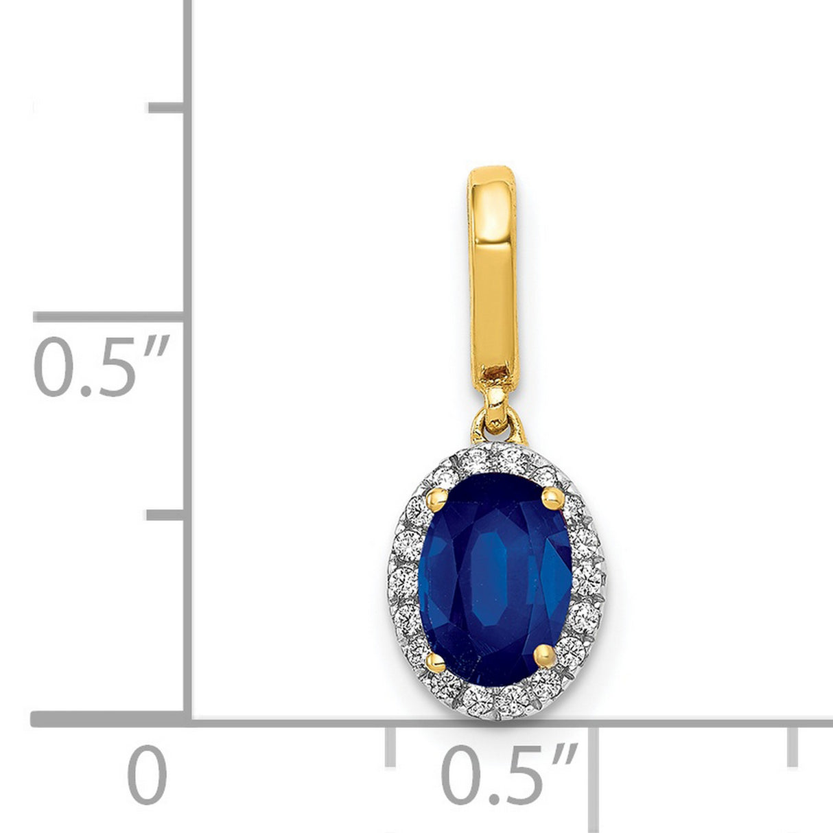 Diamond and Oval 1.05 Sapphire Halo Charm Pendant in Real 14k Yellow Gold