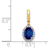 Diamond and Oval 1.05 Sapphire Halo Charm Pendant in Real 14k Yellow Gold