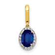 Diamond and Oval 1.05 Sapphire Halo Charm Pendant in Real 14k Yellow Gold