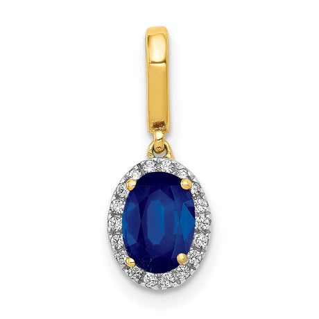 Diamond and Oval 1.05 Sapphire Halo Charm Pendant in Real 14k Yellow Gold