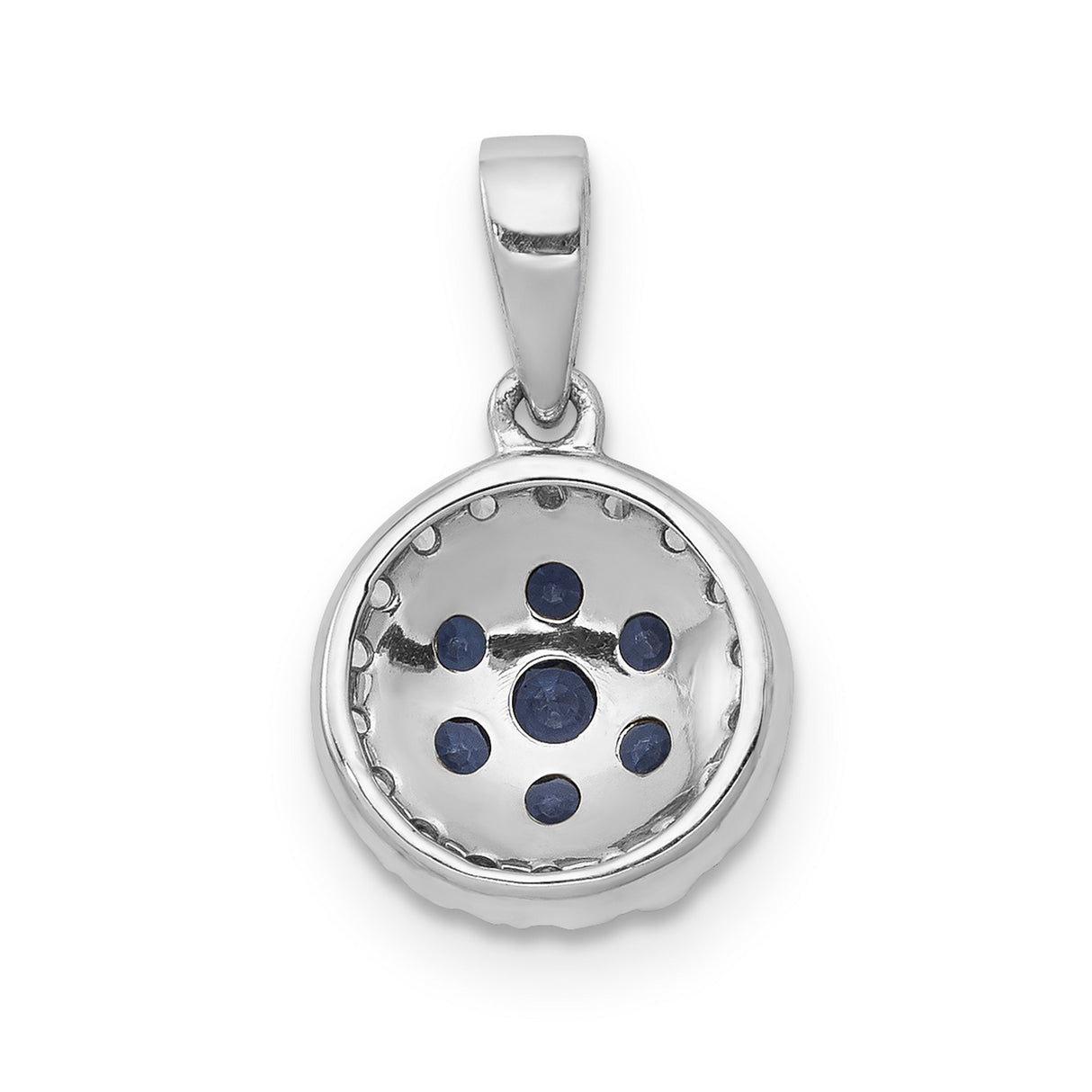 Diamond and Sapphire Circle Charm Pendant in Real 14k White Gold