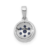 Diamond and Sapphire Circle Charm Pendant in Real 14k White Gold