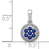Diamond and Sapphire Circle Charm Pendant in Real 14k White Gold
