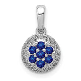 Diamond and Sapphire Circle Charm Pendant in Real 14k White Gold
