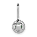 Diamond and Emerald Halo Charm Pendant in Real 14k White Gold