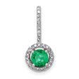 Diamond and Emerald Halo Charm Pendant in Real 14k White Gold