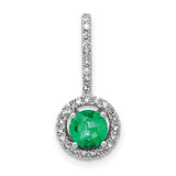 Diamond and Emerald Halo Charm Pendant in Real 14k White Gold