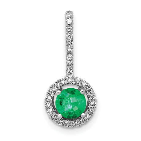 Diamond and Emerald Halo Charm Pendant in Real 14k White Gold