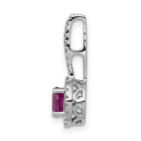Diamond and .69 Ruby Halo Charm Pendant in Real 14k White Gold