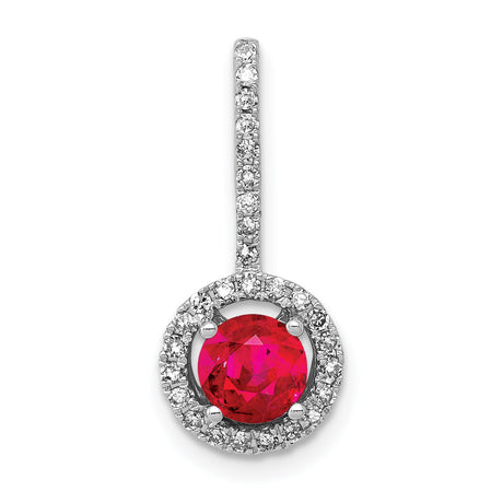 Diamond and .69 Ruby Halo Charm Pendant in Real 14k White Gold