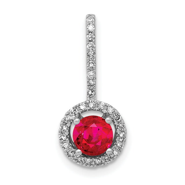 Diamond and .69 Ruby Halo Charm Pendant in Real 14k White Gold