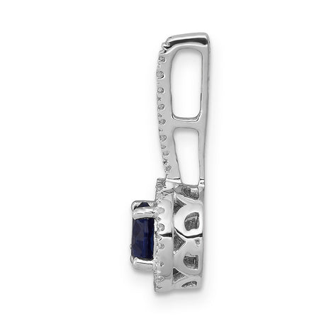 Halo Diamond and .60 Sapphire Charm Pendant in Real 14k White Gold