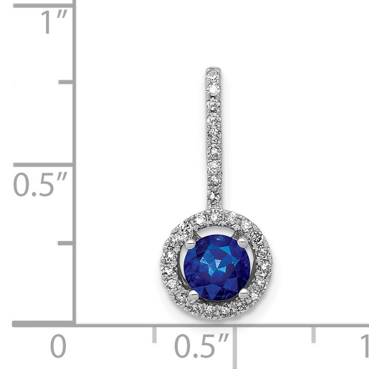 Halo Diamond and .60 Sapphire Charm Pendant in Real 14k White Gold