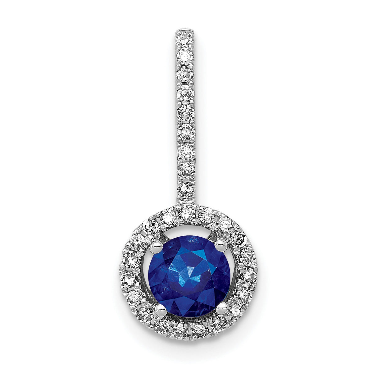 Halo Diamond and .60 Sapphire Charm Pendant in Real 14k White Gold