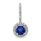 Halo Diamond and .60 Sapphire Charm Pendant in Real 14k White Gold
