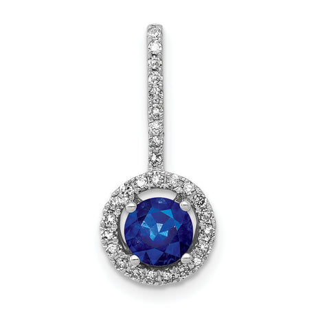 Halo Diamond and .60 Sapphire Charm Pendant in Real 14k White Gold