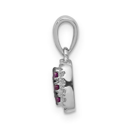 14k White Gold Pendant with Round Ruby Gemstones and Double Diamond Halo