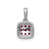 14k White Gold Pendant with Round Ruby Gemstones and Double Diamond Halo