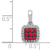 14k White Gold Pendant with Round Ruby Gemstones and Double Diamond Halo