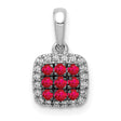 14k White Gold Pendant with Round Ruby Gemstones and Double Diamond Halo