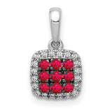 14k White Gold Pendant with Round Ruby Gemstones and Double Diamond Halo