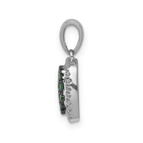 14k White Gold Pendant with Emerald Cluster and Diamond Halo Charm for Women