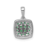 14k White Gold Pendant with Emerald Cluster and Diamond Halo Charm for Women