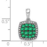 14k White Gold Pendant with Emerald Cluster and Diamond Halo Charm for Women