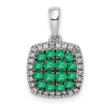 14k White Gold Pendant with Emerald Cluster and Diamond Halo Charm for Women