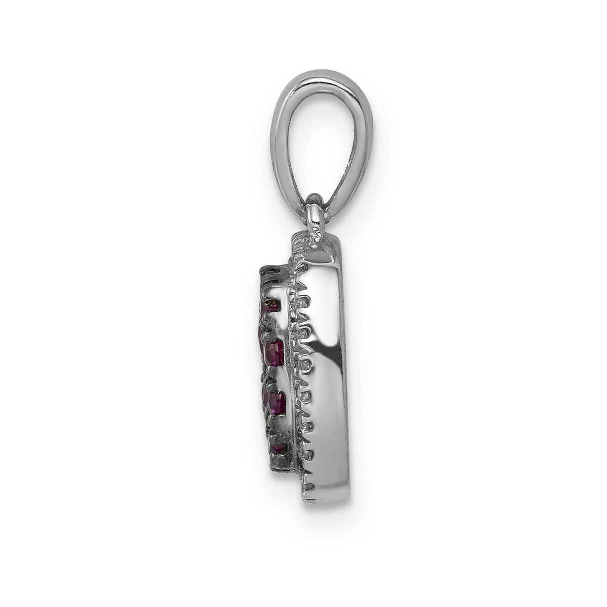 14k White Gold Pendant with Ruby, Diamond Accents, and Square Halo Design