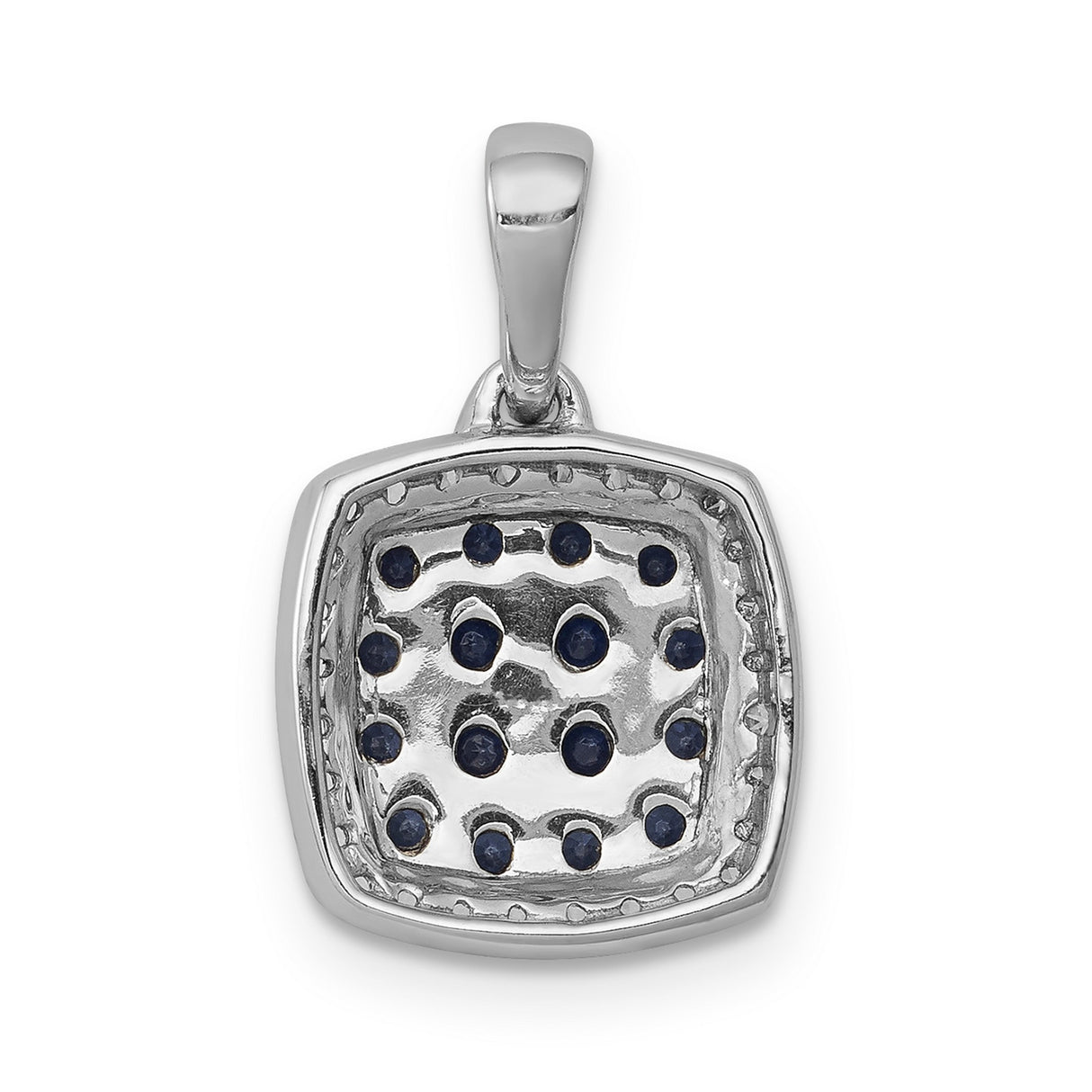 14k White Gold Pendant with Sapphire, Cushion Cut Blue Gemstone and Diamond Halo