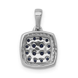 14k White Gold Pendant with Sapphire, Cushion Cut Blue Gemstone and Diamond Halo