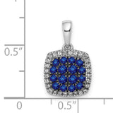 14k White Gold Pendant with Sapphire, Cushion Cut Blue Gemstone and Diamond Halo