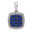 14k White Gold Pendant with Sapphire, Cushion Cut Blue Gemstone and Diamond Halo