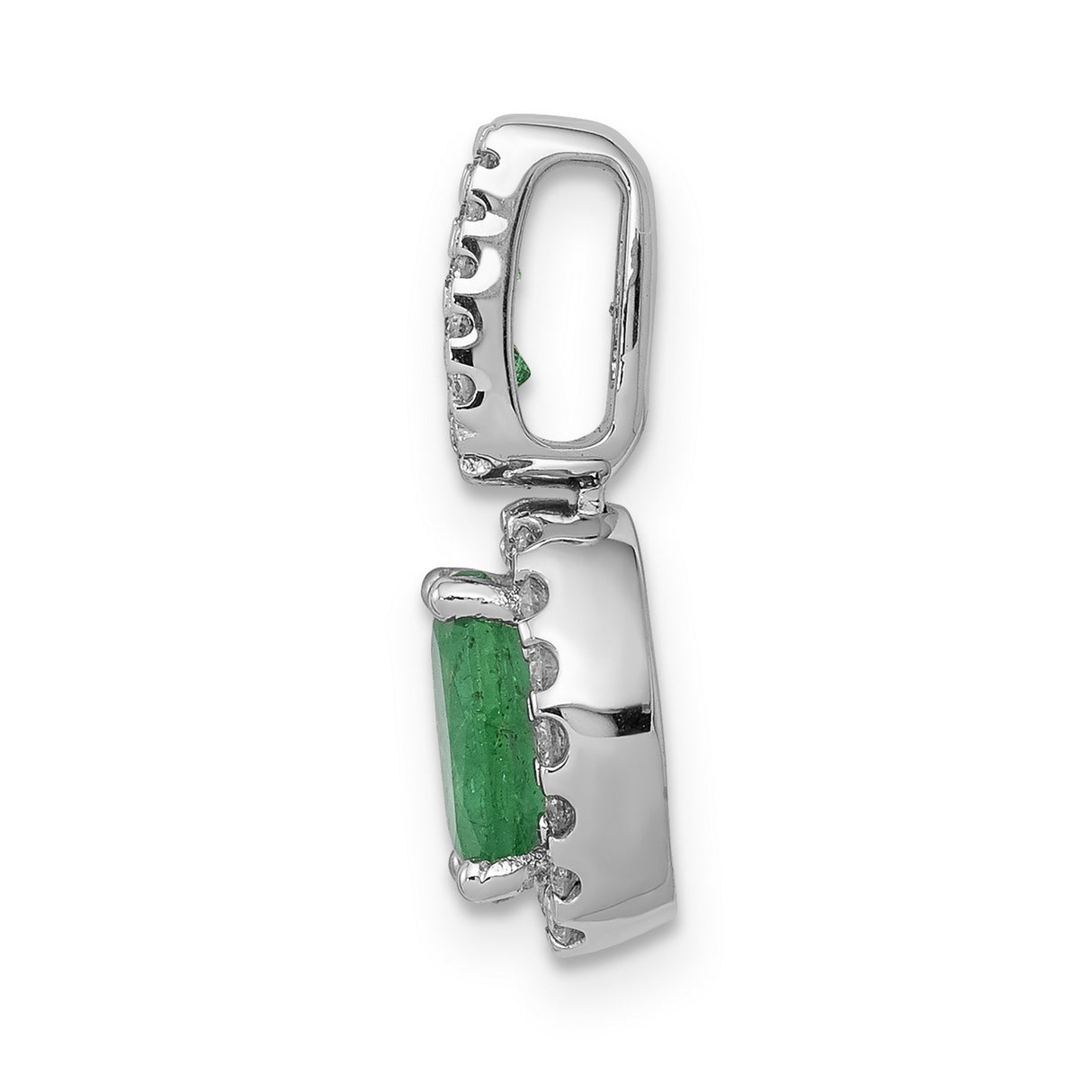 Halo Diamond and Oval Emerald Halo Charm Pendant in Real 14k White Gold