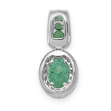 Halo Diamond and Oval Emerald Halo Charm Pendant in Real 14k White Gold