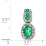Halo Diamond and Oval Emerald Halo Charm Pendant in Real 14k White Gold