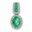 Halo Diamond and Oval Emerald Halo Charm Pendant in Real 14k White Gold