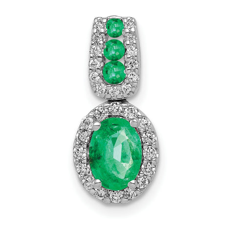Halo Diamond and Oval Emerald Halo Charm Pendant in Real 14k White Gold