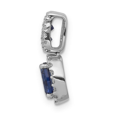 Diamond and 1.30 Oval Sapphire Halo Charm Pendant in Real 14k White Gold