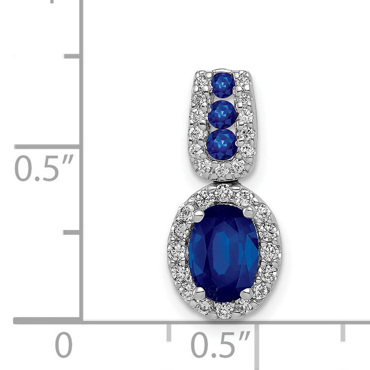Diamond and 1.30 Oval Sapphire Halo Charm Pendant in Real 14k White Gold
