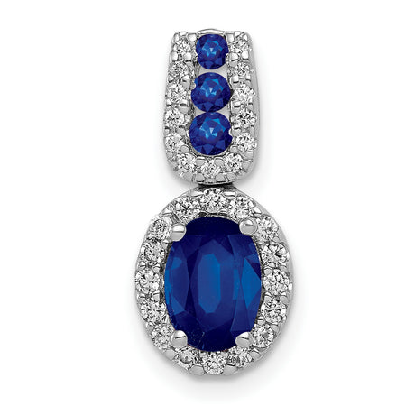 Diamond and 1.30 Oval Sapphire Halo Charm Pendant in Real 14k White Gold