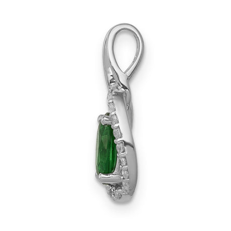 Diamond and Oval Emerald Charm Pendant in Real 14k White Gold